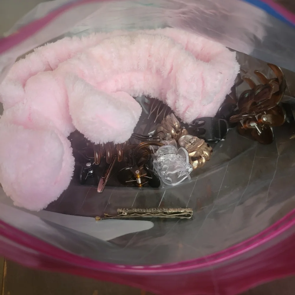 Pink Fuzzy Hairband and Hair Clips Bundle